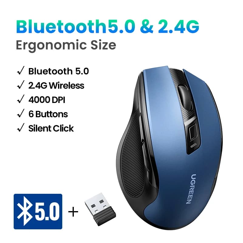 Ergonomski brezžična miška, Bluetooth, 4000 DPI