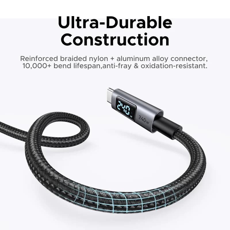 USB-C kabel 240W z digitalnim prikazom moči