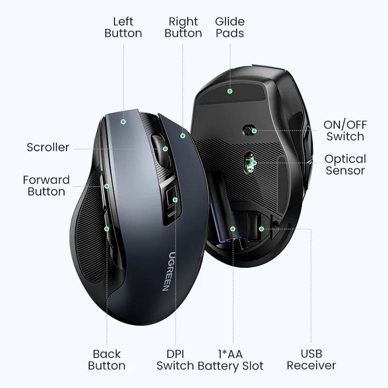 Ergonomski brezžična miška, Bluetooth, 4000 DPI