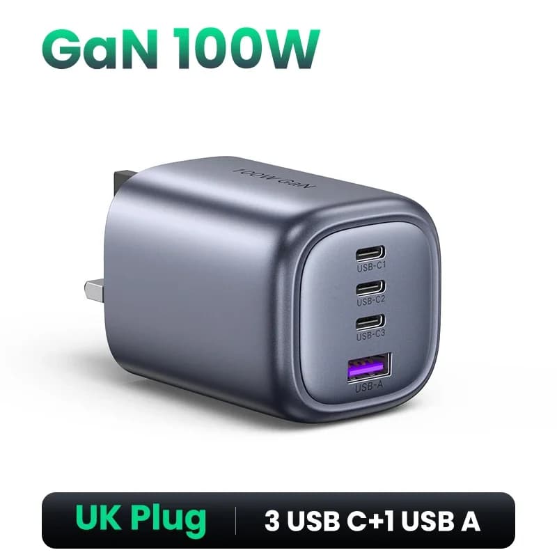 Hitri polnilec GaN USB-C 100W, britanski vtič