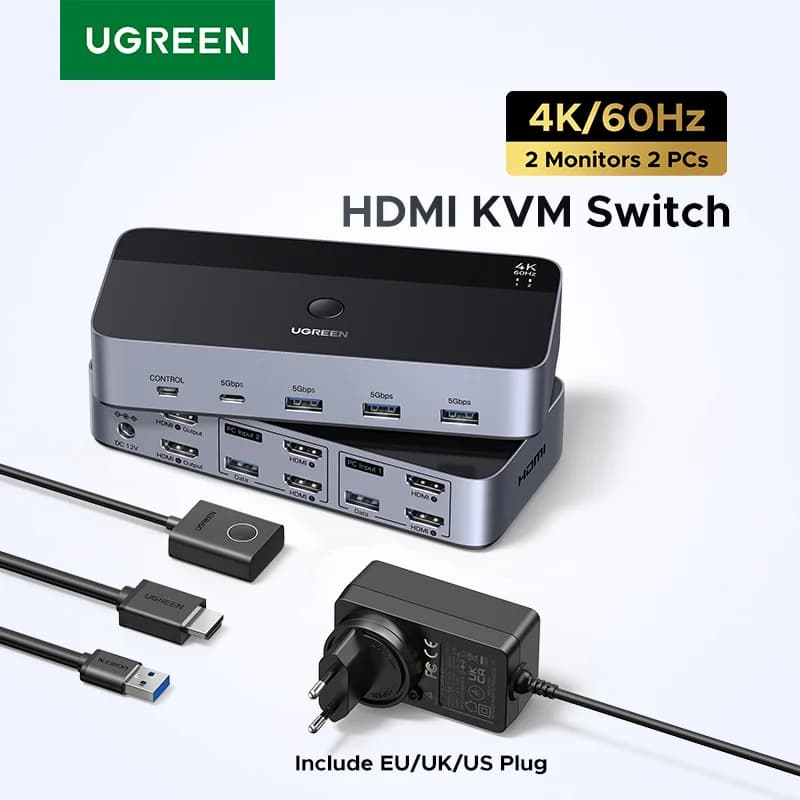 KVM preklopnik za dva zaslona z HDMI in USB-C