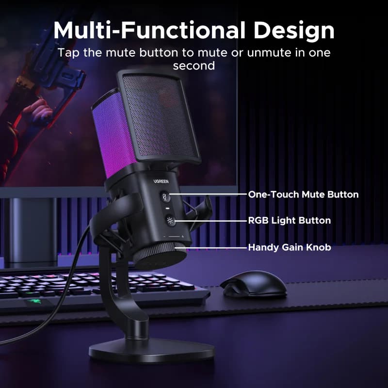 USB mikrofon z dotikom za utišanje in RGB osvetlitvijo