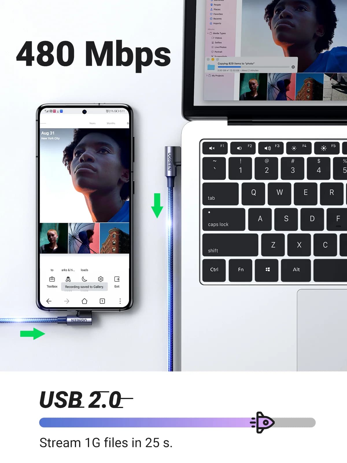 Nylon USB-C na USB-C kabel s kotom 90 stopinj