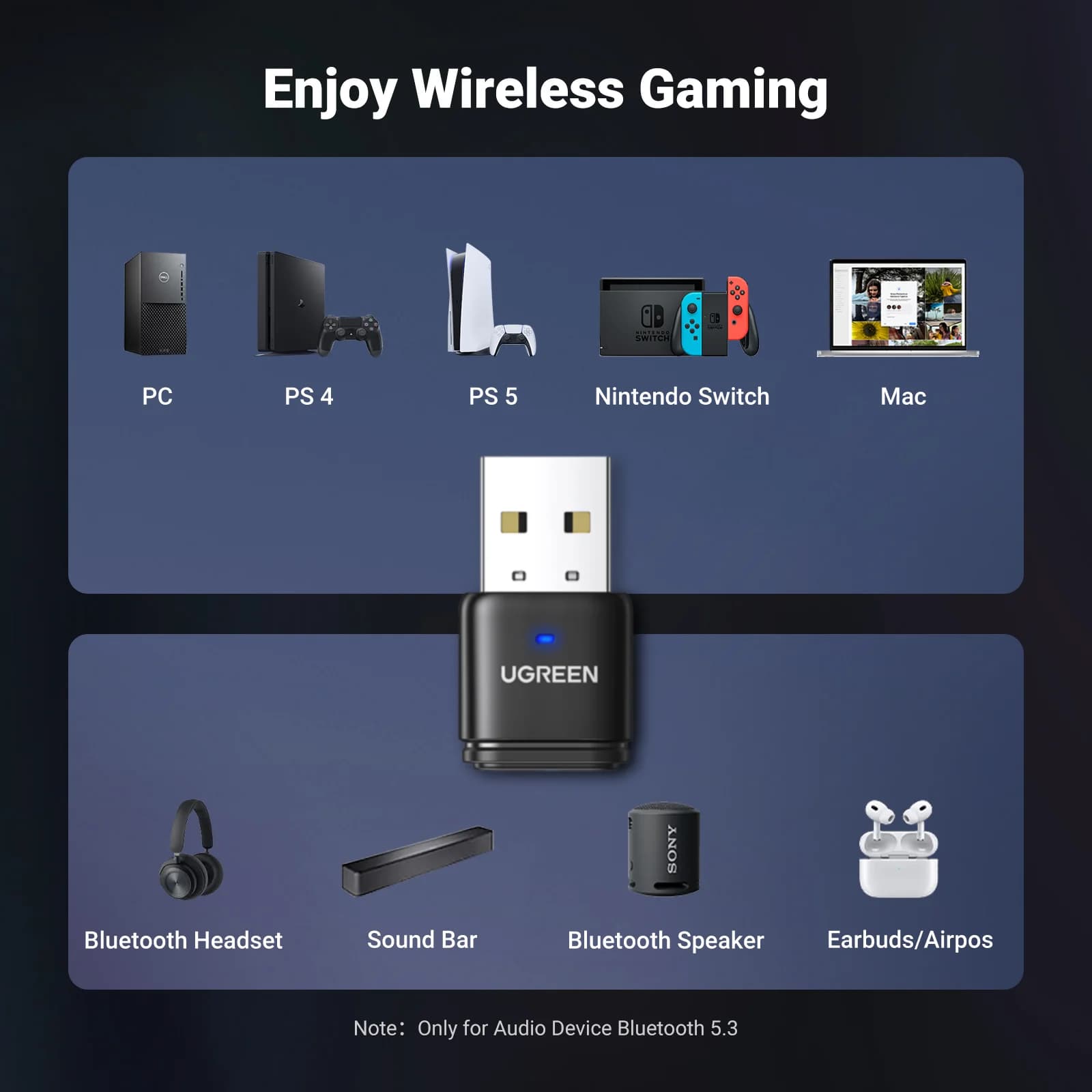 USB Bluetooth 5.3 avdio oddajnik in sprejemnik