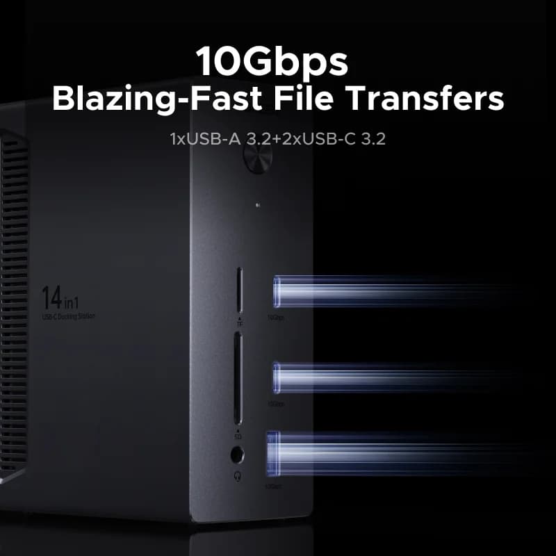 Dokovna postaja USB-C 14-v-1, trojni zaslon, 10Gbps