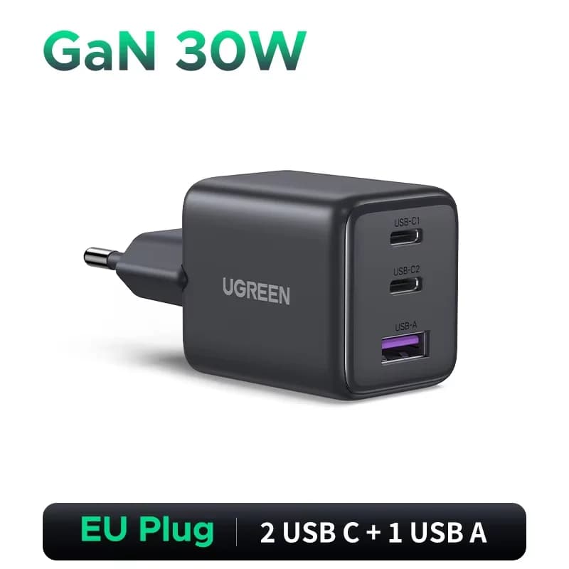 Stenski polnilec GaN USB-C 30W, PD 3.0