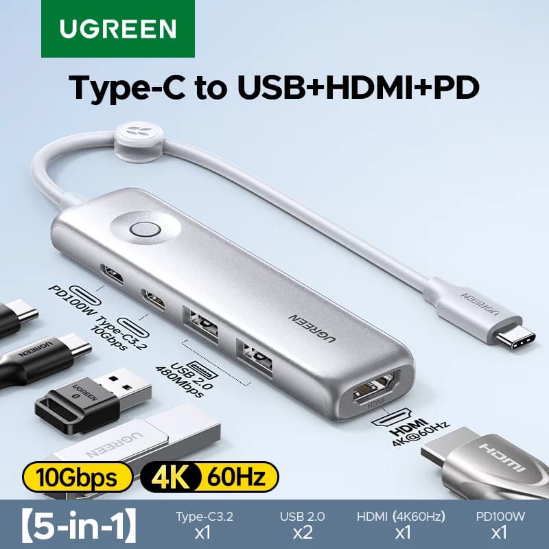 5-v-1 USB-C hub, 4K HDMI, 10Gbps, PD100W