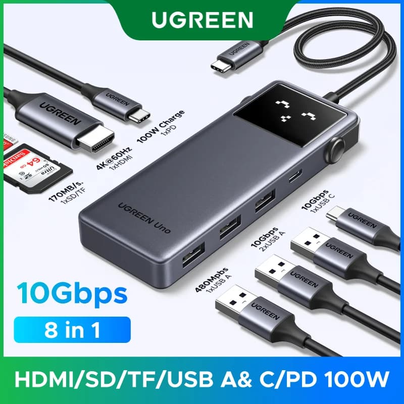 Hub USB-C 8-v-1 s HDMI 4K in PD 100 W