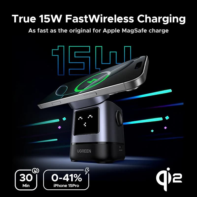 Qi2 15W magnetno brezžično polnilno stojalo s kablom