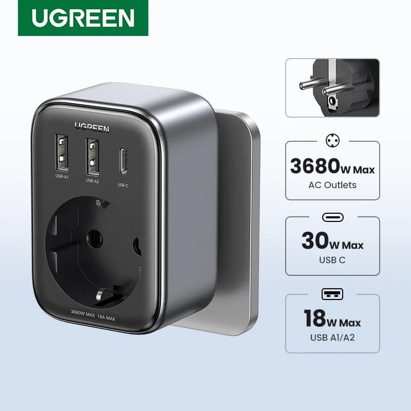 30W GaN PD polnilec z AC vtičnicami in USB priključki