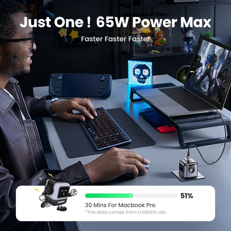 65W GaN USB-C hitri polnilnik z vtikačem tipa UK