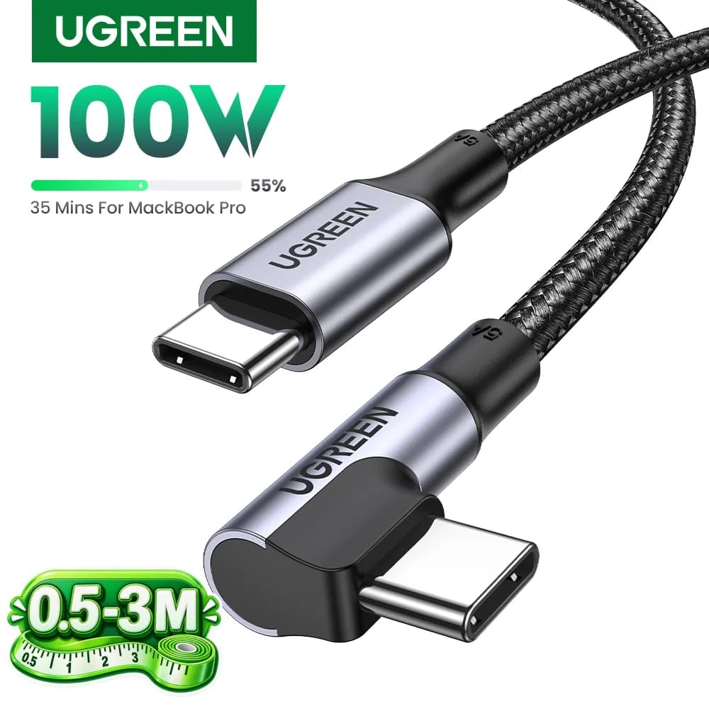 USB-C kabel z kotom 90°, 100 W PD, za igre