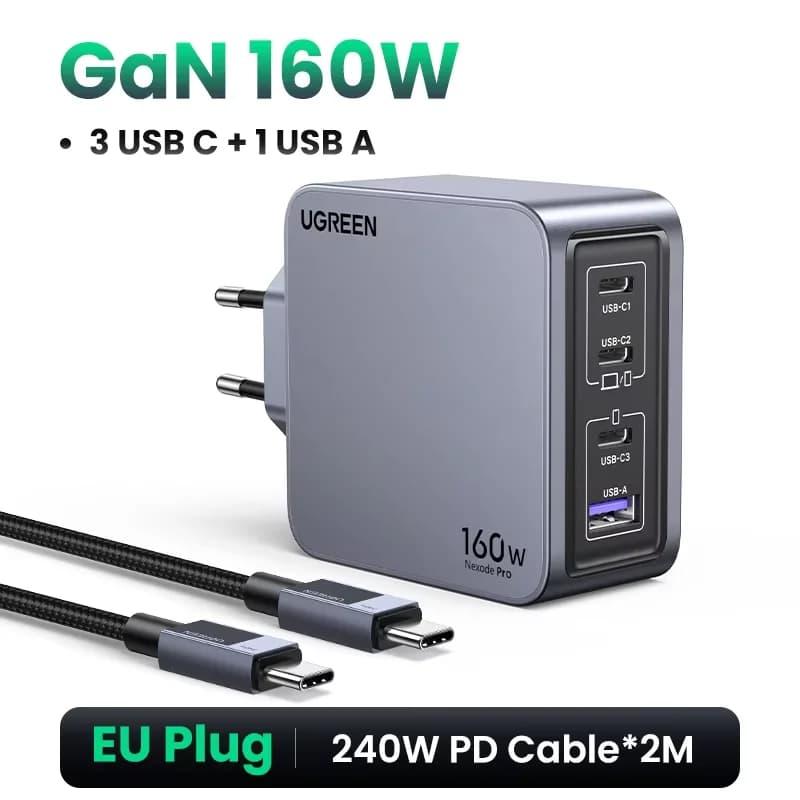 Stenski polnilec 160W GaN USB-C, PD3.1