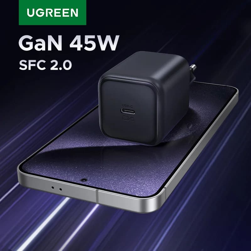 45W GaN stenski polnilnik USB-C, PPS QC3.0