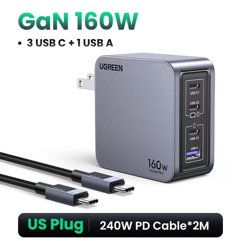 Stenski polnilec 160W GaN USB-C, PD3.1
